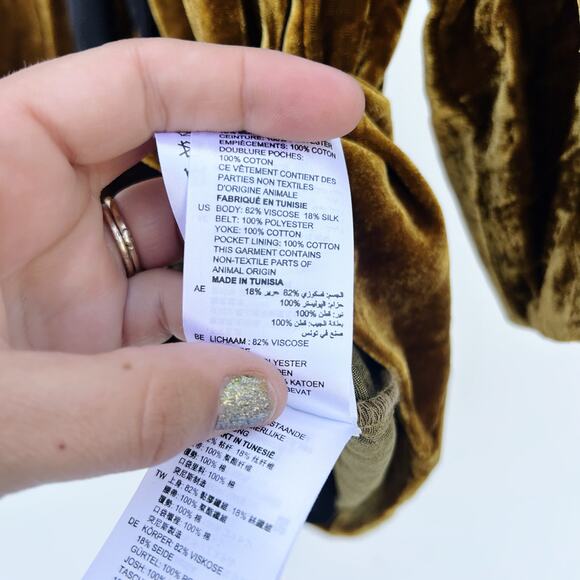 Sandro Paris Eline Velvet Mustard Gold Long Sleeve Dress Mini Short Large 12 - Picture 16 of 16